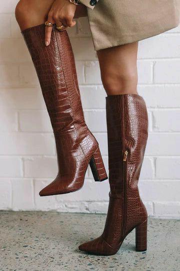 KALIA - Bottes hautes cuir effet croco