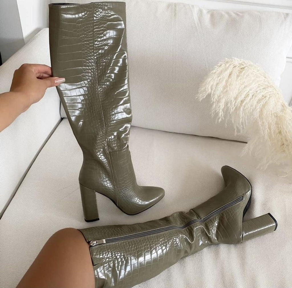 KALIA - Bottes hautes cuir effet croco